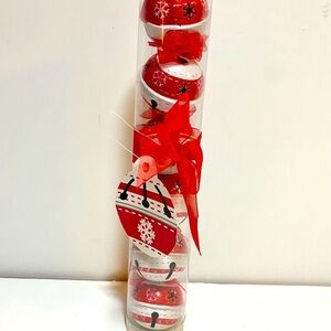 Set of 6 Red & White Jingle Bells with Red Bows